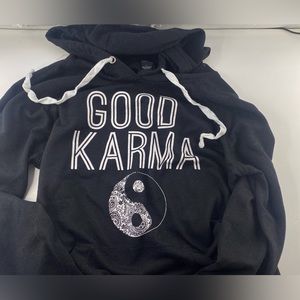 Black hoodie with good karma print